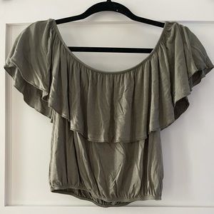 Forever 21 green off the shoulder cropped shirt